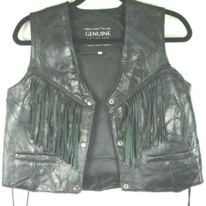 Italian Stone Leather Vest Fringe Snap Corset